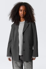 Dunkelgrau meliert - Blazer aus fließendem Anzugstoff - 0