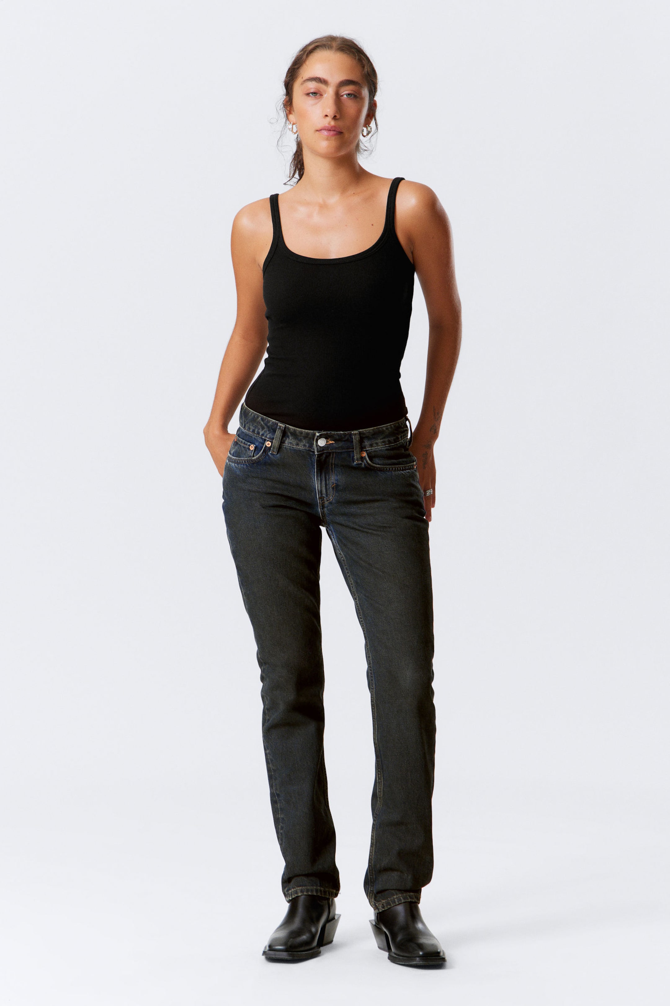 #4C5164 - Nail Low Rise Slim Straight Leg Jeans - 1