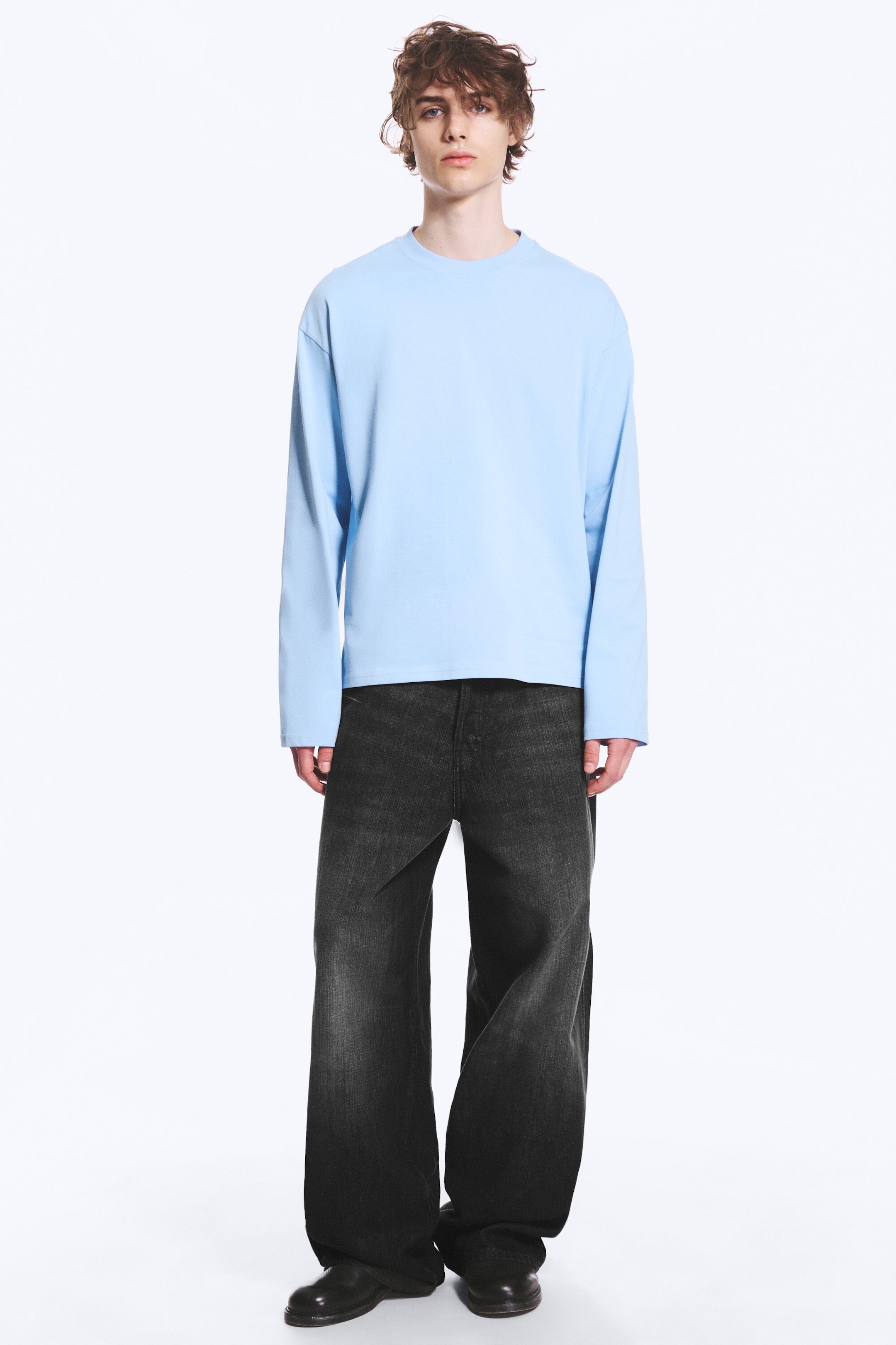 Light Blue - Loose Boxy Long-Sleeved T-shirt - 2