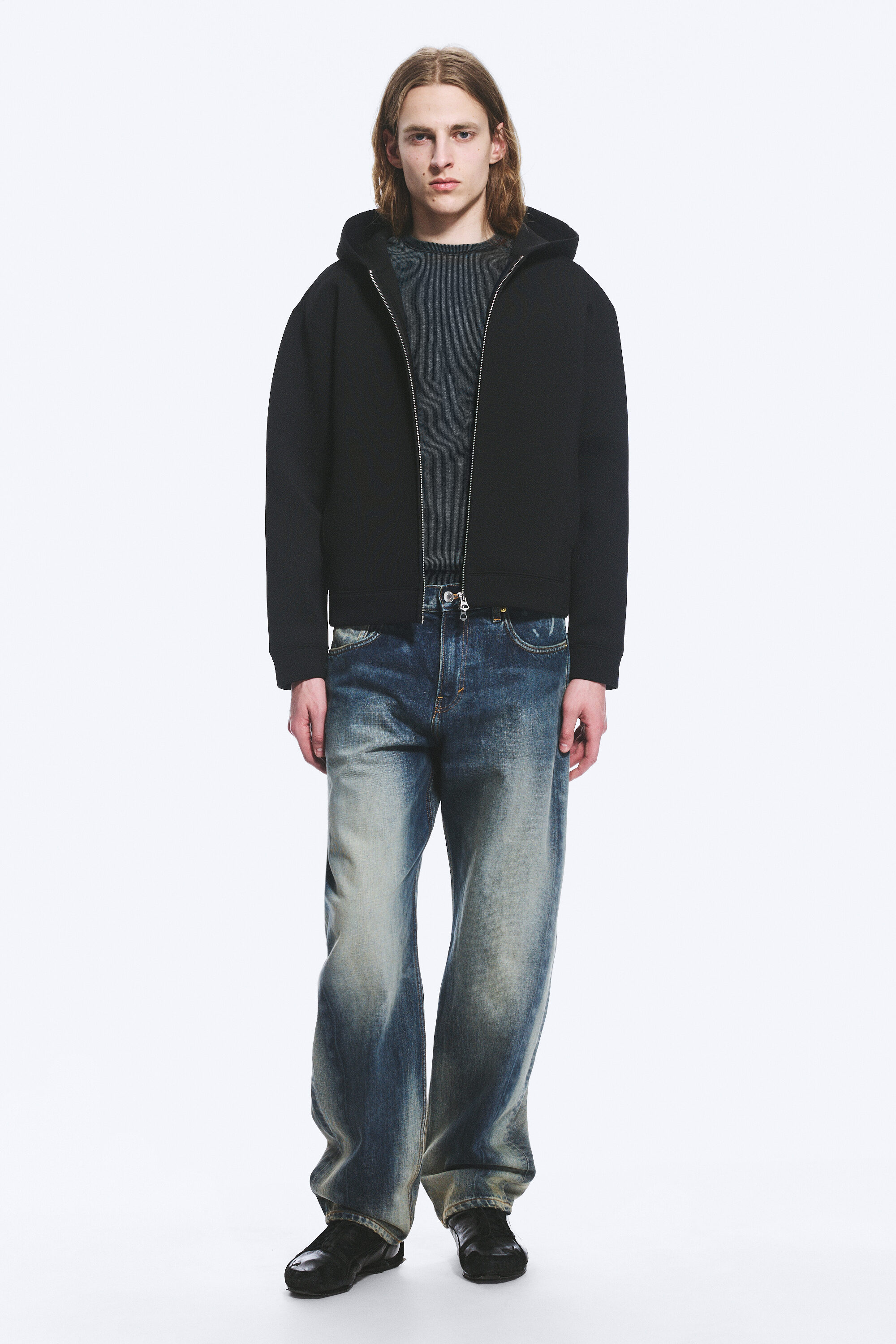 loose high-neck scuba zip hoodie - Black | Weekday WW