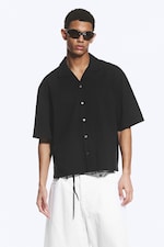 Black - Loose Short-Sleeved Resort Shirt - 0
