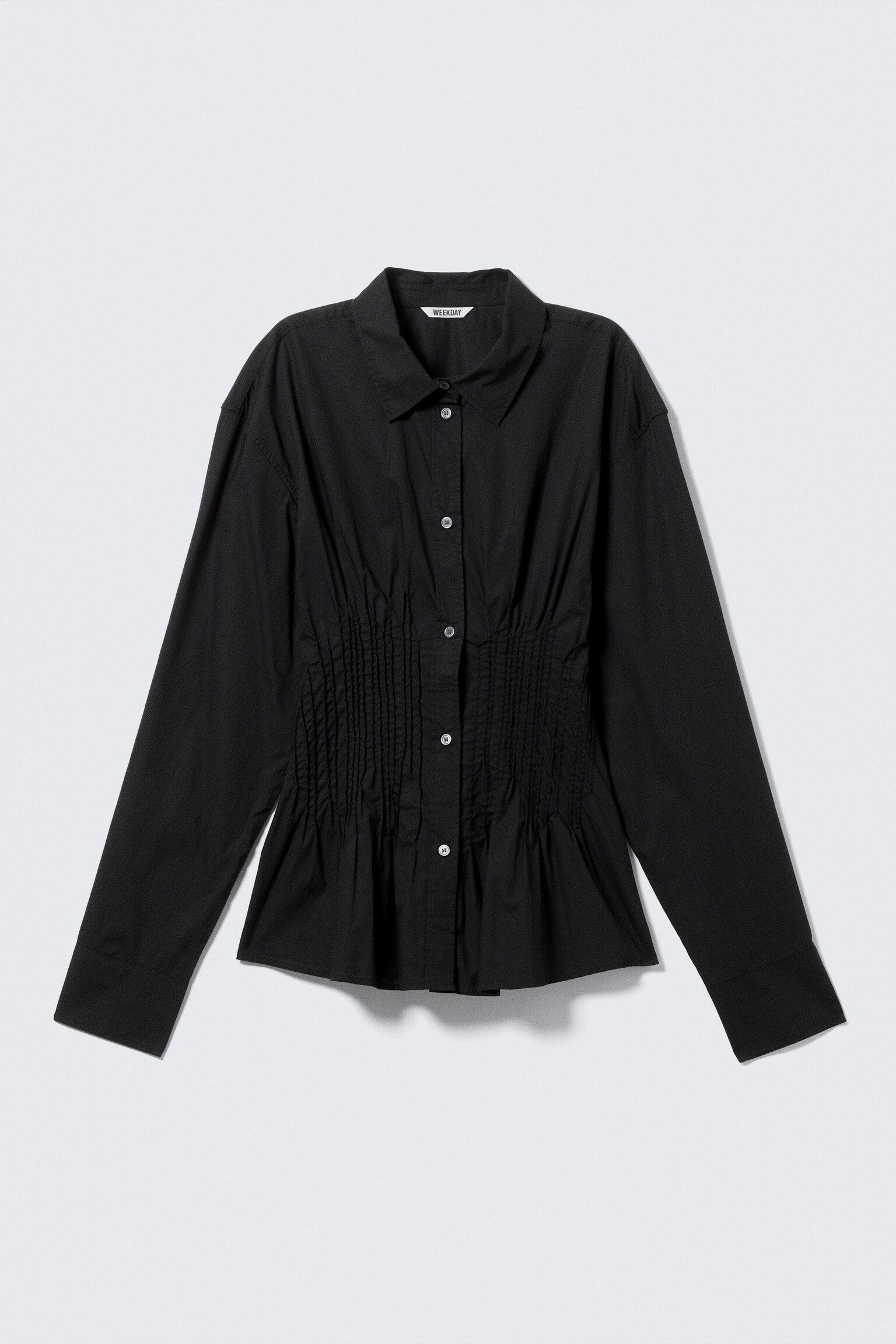 Skjorta i bomullspoplin med rynkad midja - Svart/Vit/Striped Black - 2