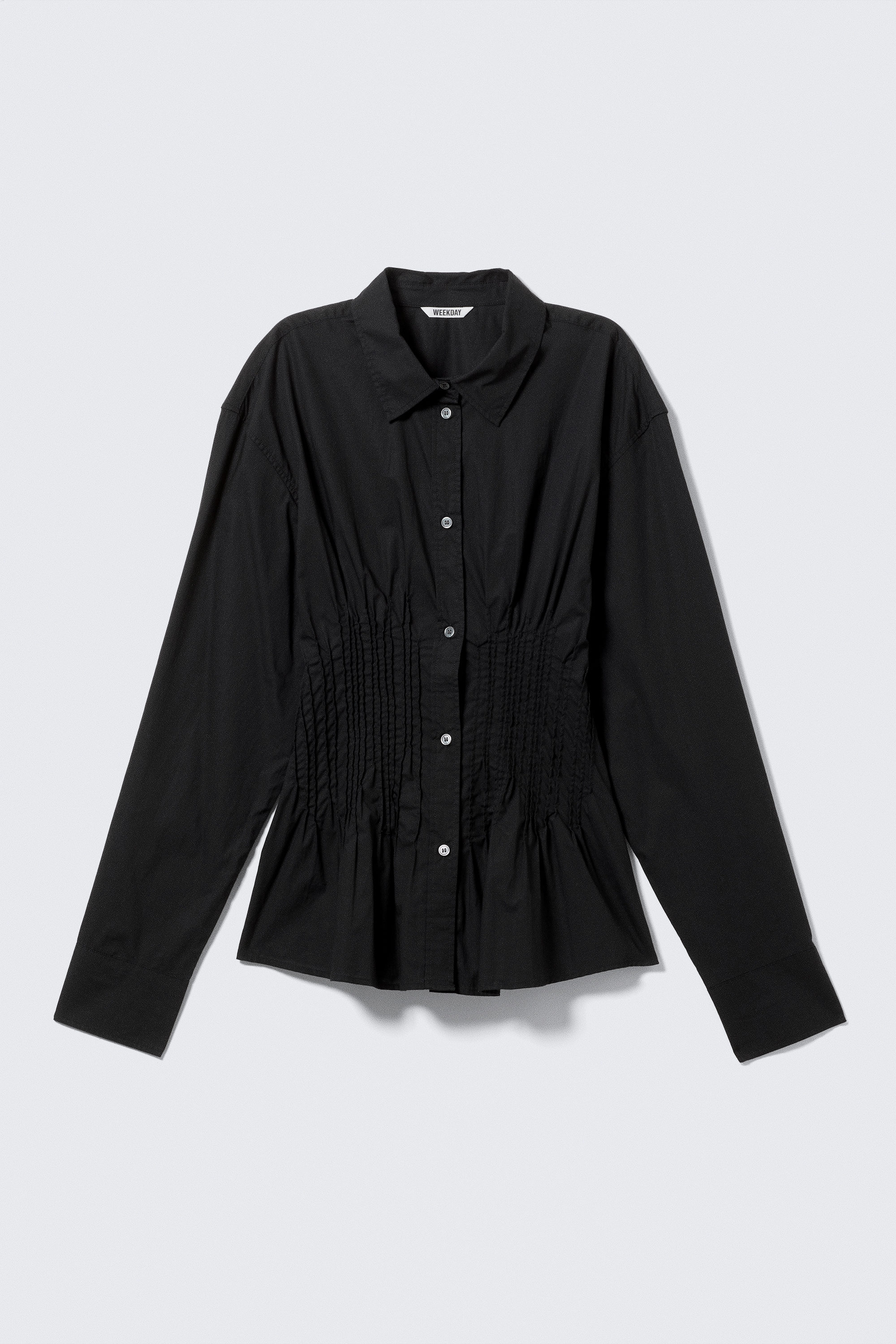 Black - Gathered Waist Cotton Poplin Shirt - 3