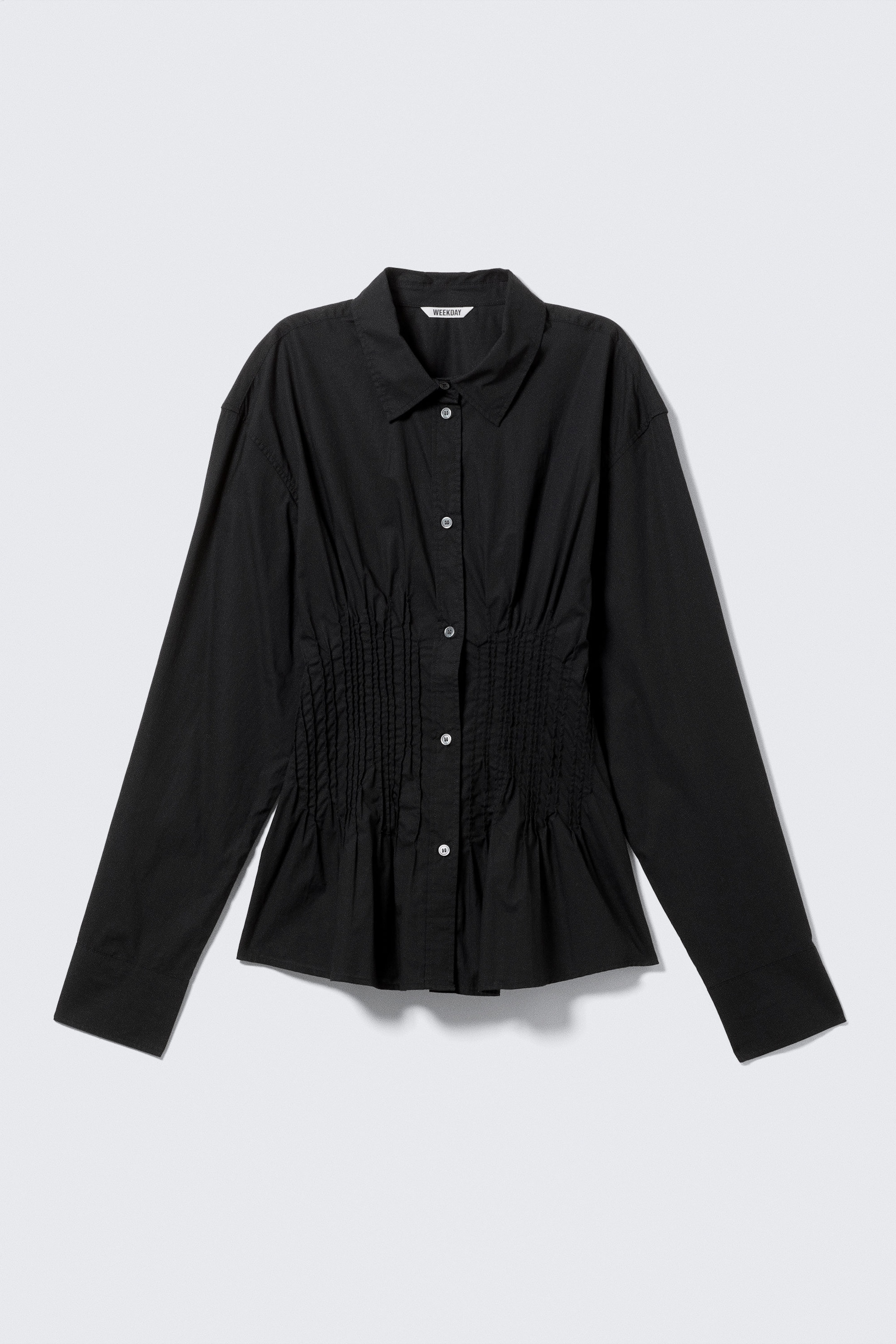 Black - Gathered Waist Cotton Poplin Shirt - 0