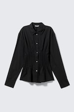 Black - Gathered Waist Cotton Poplin Shirt - 0