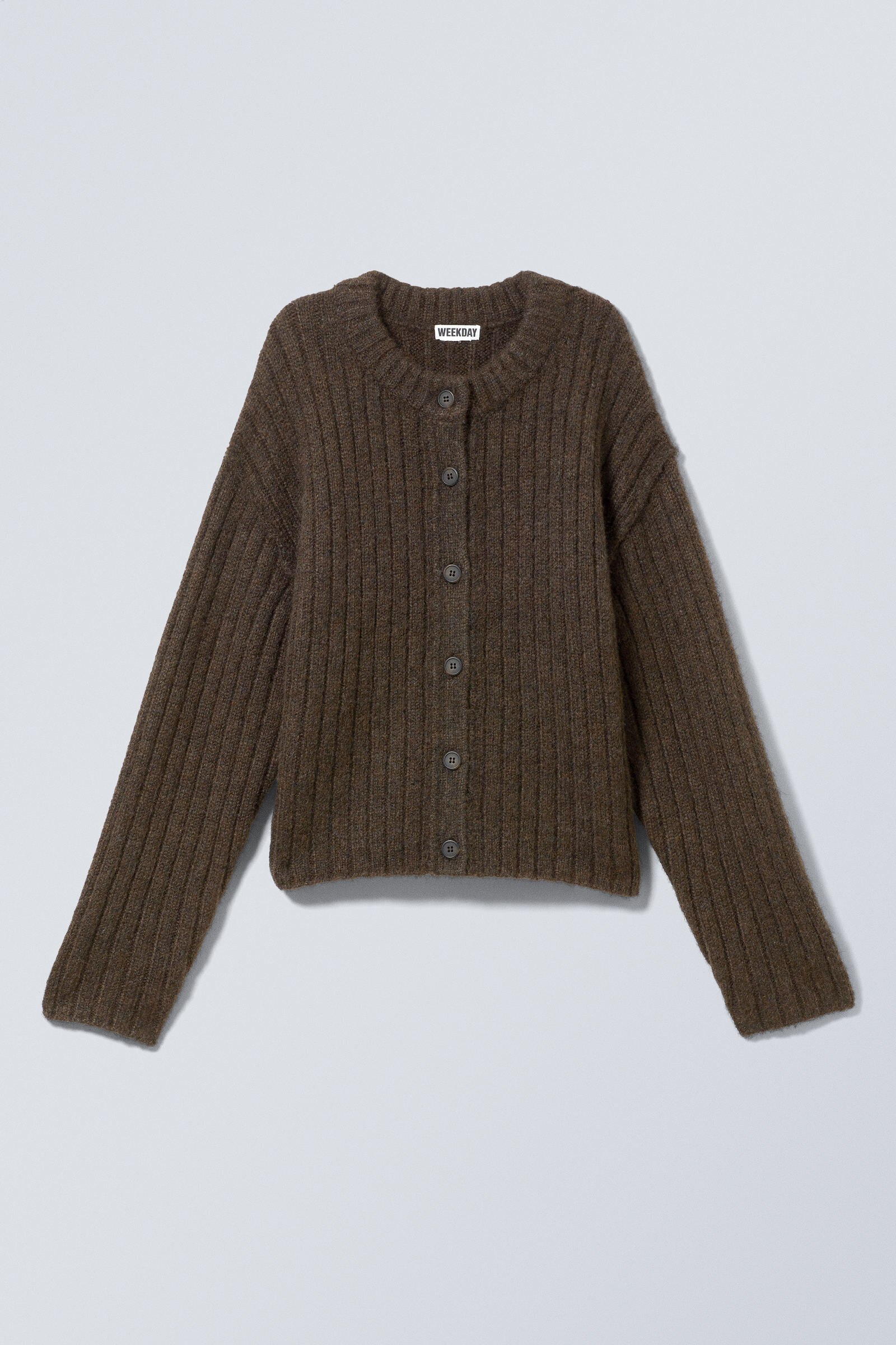 ta9　soduk lined knit cardigan / brown loose knitted cardigan - Dark Brown Melange | Weekday WW