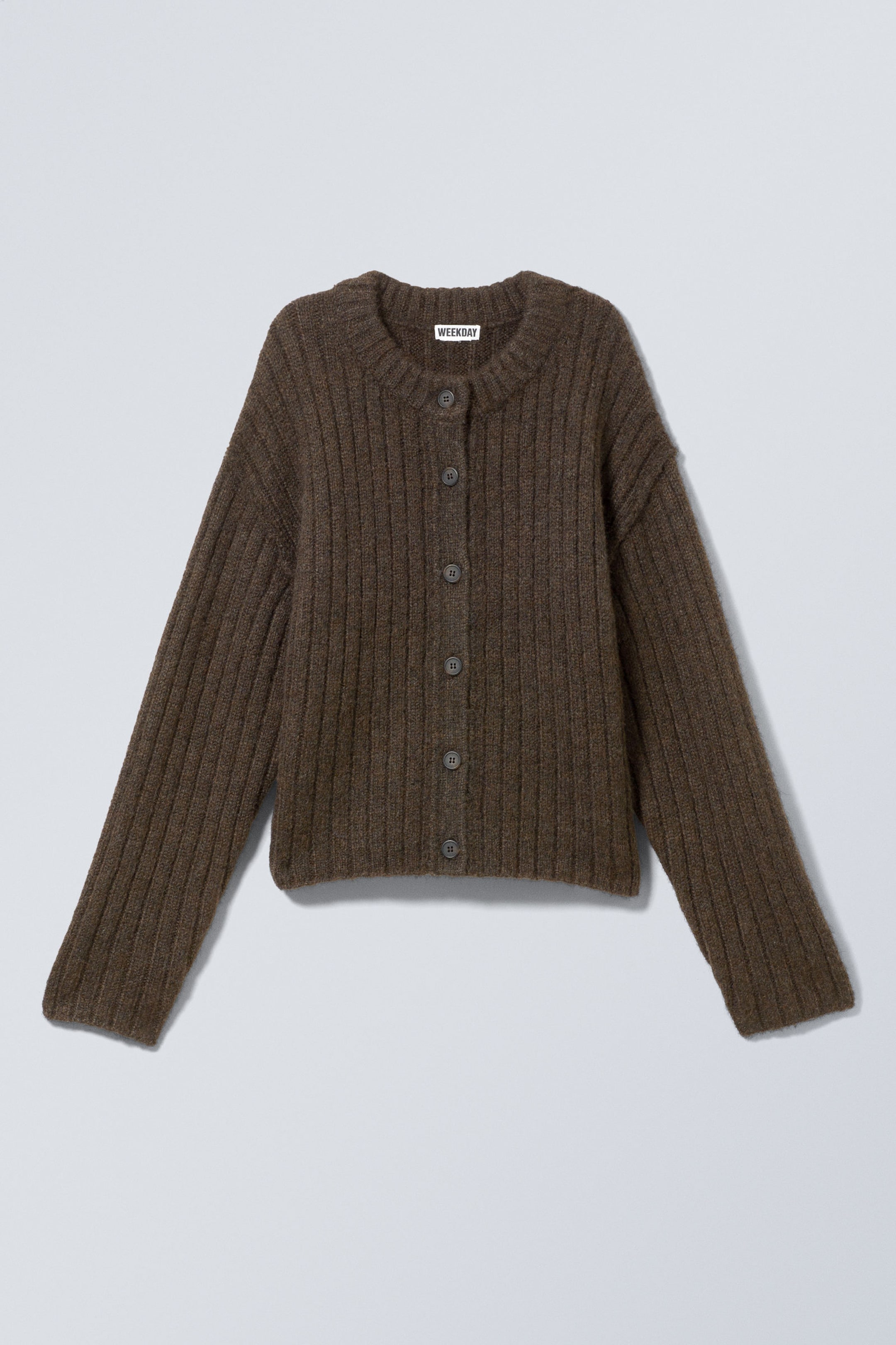 Dark Brown Melange - Loose Knitted Cardigan - 1