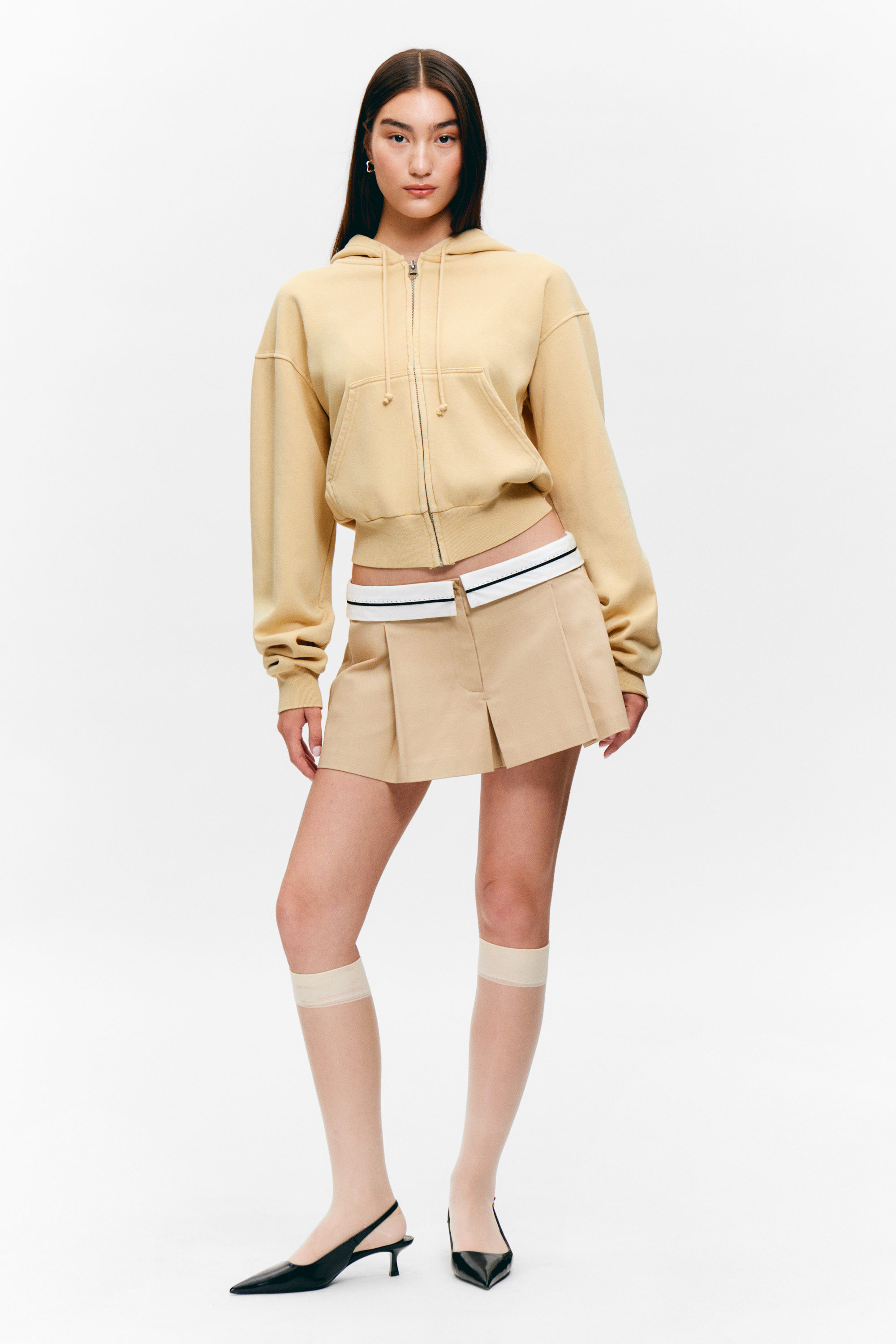 Verwaschenes Hellbeige - Kurzer Zip-Hoodie - 1