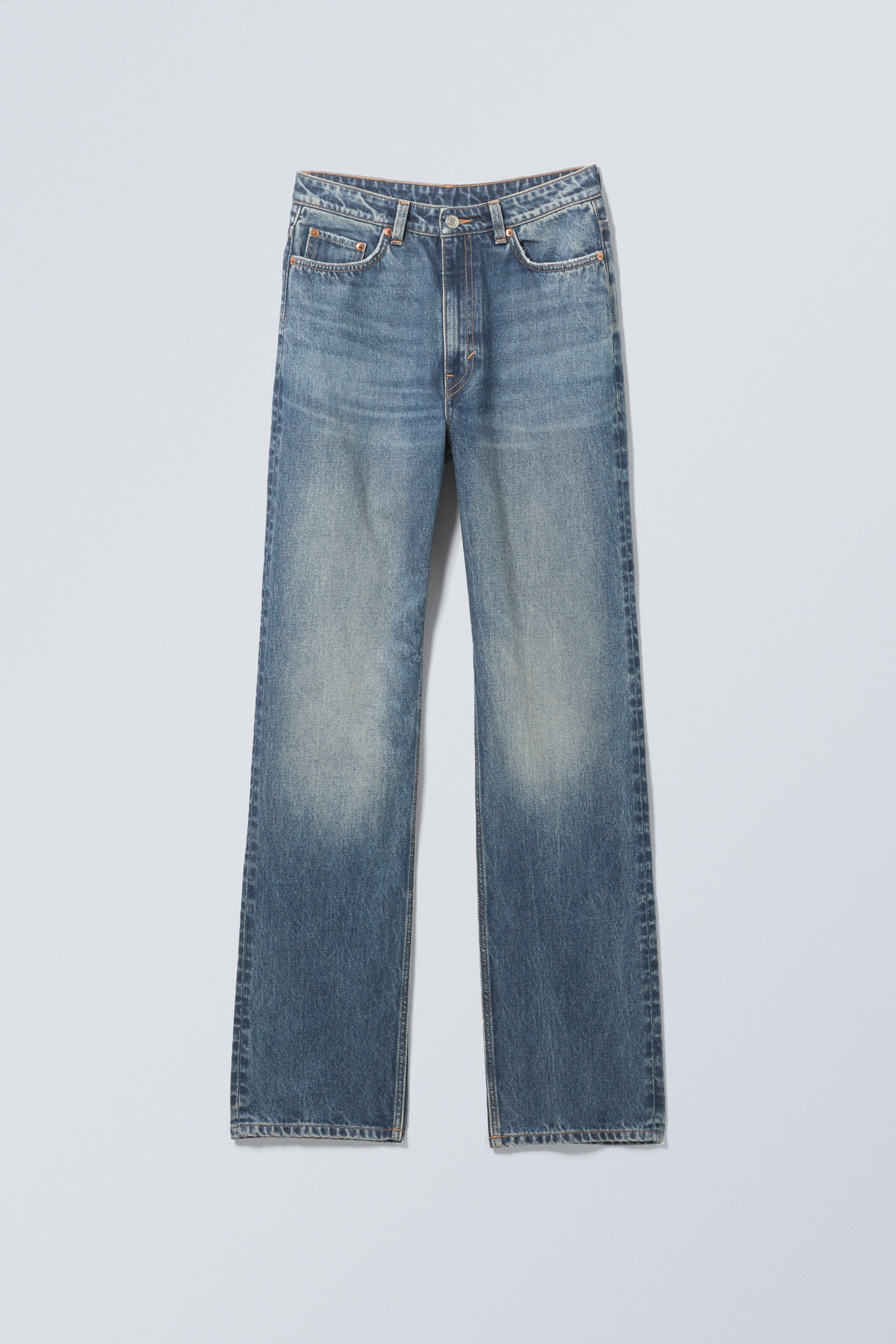 Iron Blue - Mittelblau - Rowe Super High Waisted Regular Straight Leg Jeans - 5