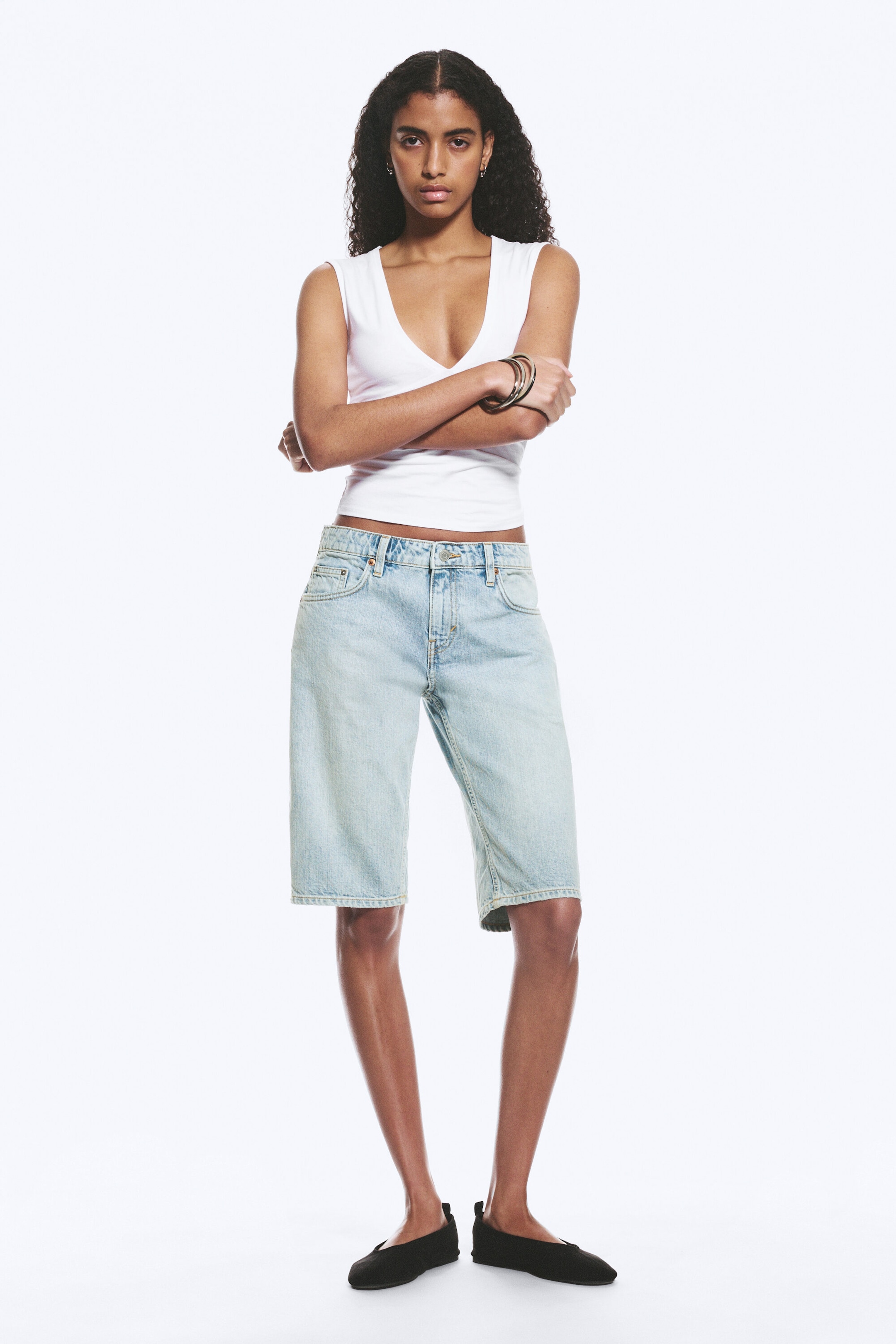 Dream Blue - Light Blue - Atom Low Rise Regular Knee-Length Denim Shorts - 1