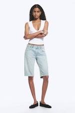 Dream Blue - Light Blue - Atom Low Rise Regular Knee-Length Denim Shorts - 0