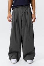 Mörkgrå - Otis lediga chinos i bomullstwill med veck - 1