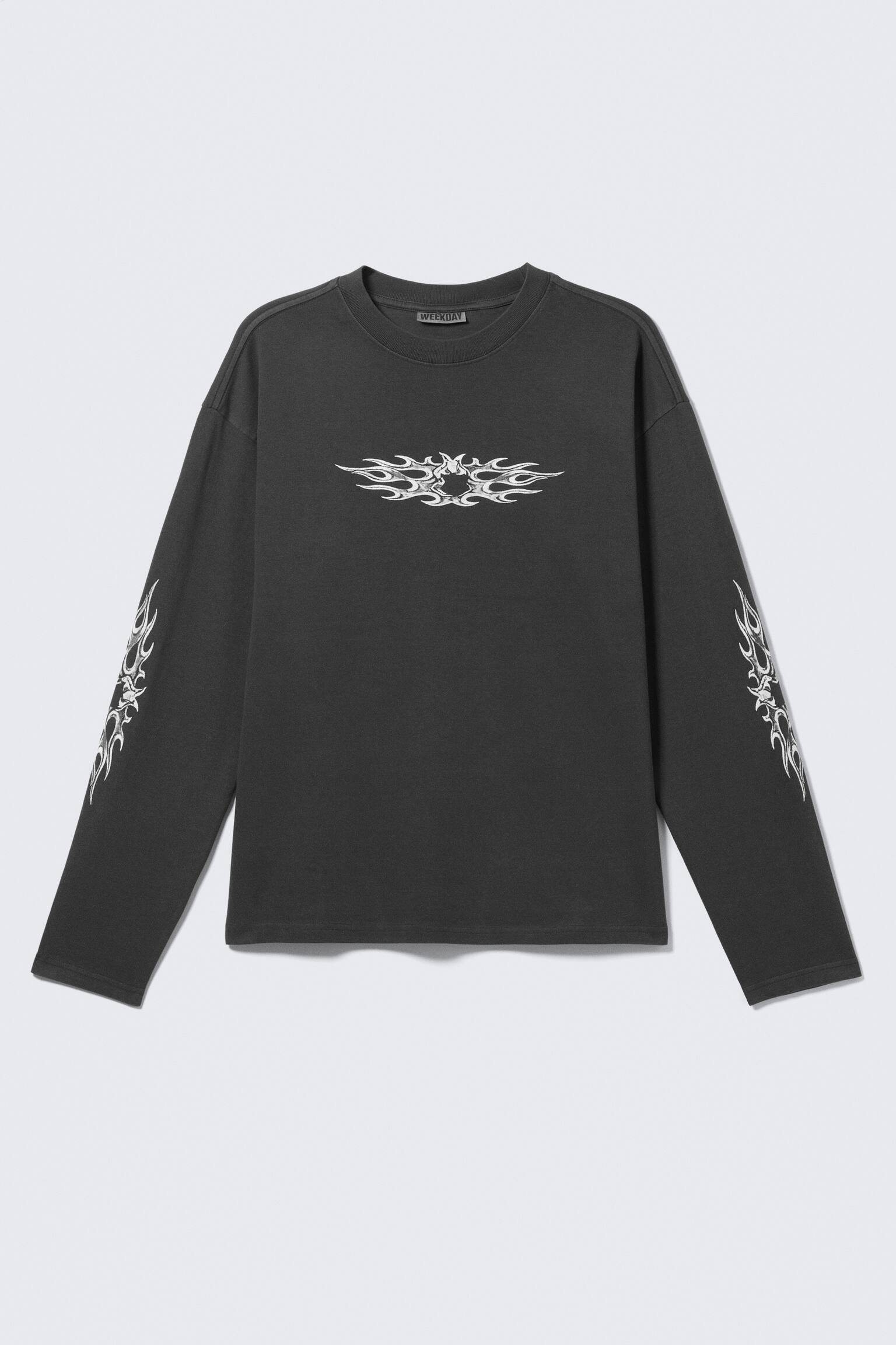 Great Boxy Graphic Long Sleeve T-shirt - Gri Închis - Flacără Aeriană/Dungi Alb-Negru - Dreams/Alb - spray cu șobolani/Gri închis - Tristar/Alb - Înger schelet/Negru - Midnight Nightmare - 2