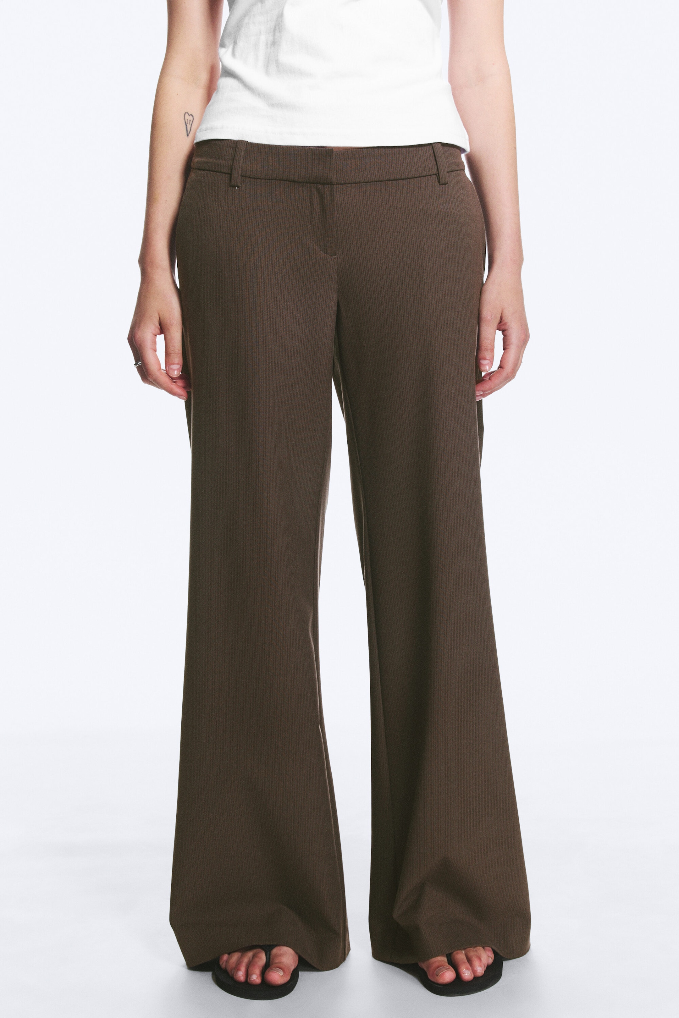 Brown Stripe - Low Flared Suit Trousers - 2