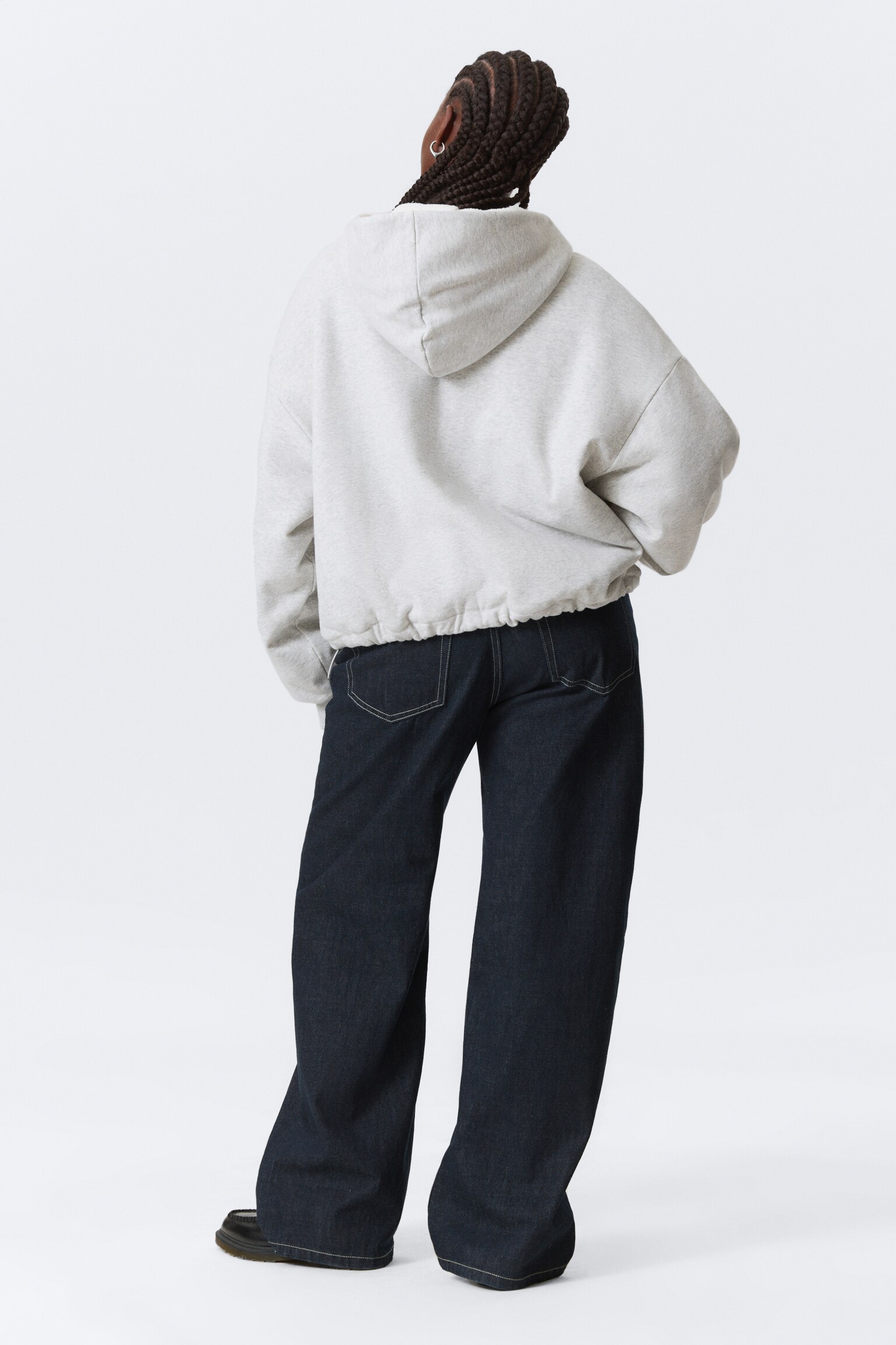 Oversized fleece-zip-hættetrøje - Gråmeleret/Sort - 4