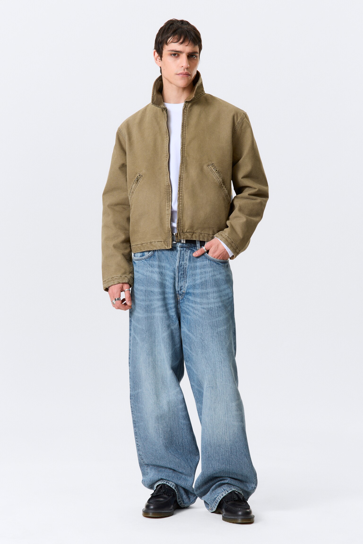 Veste zippée carrée décontractée - Beige/Noir - 6