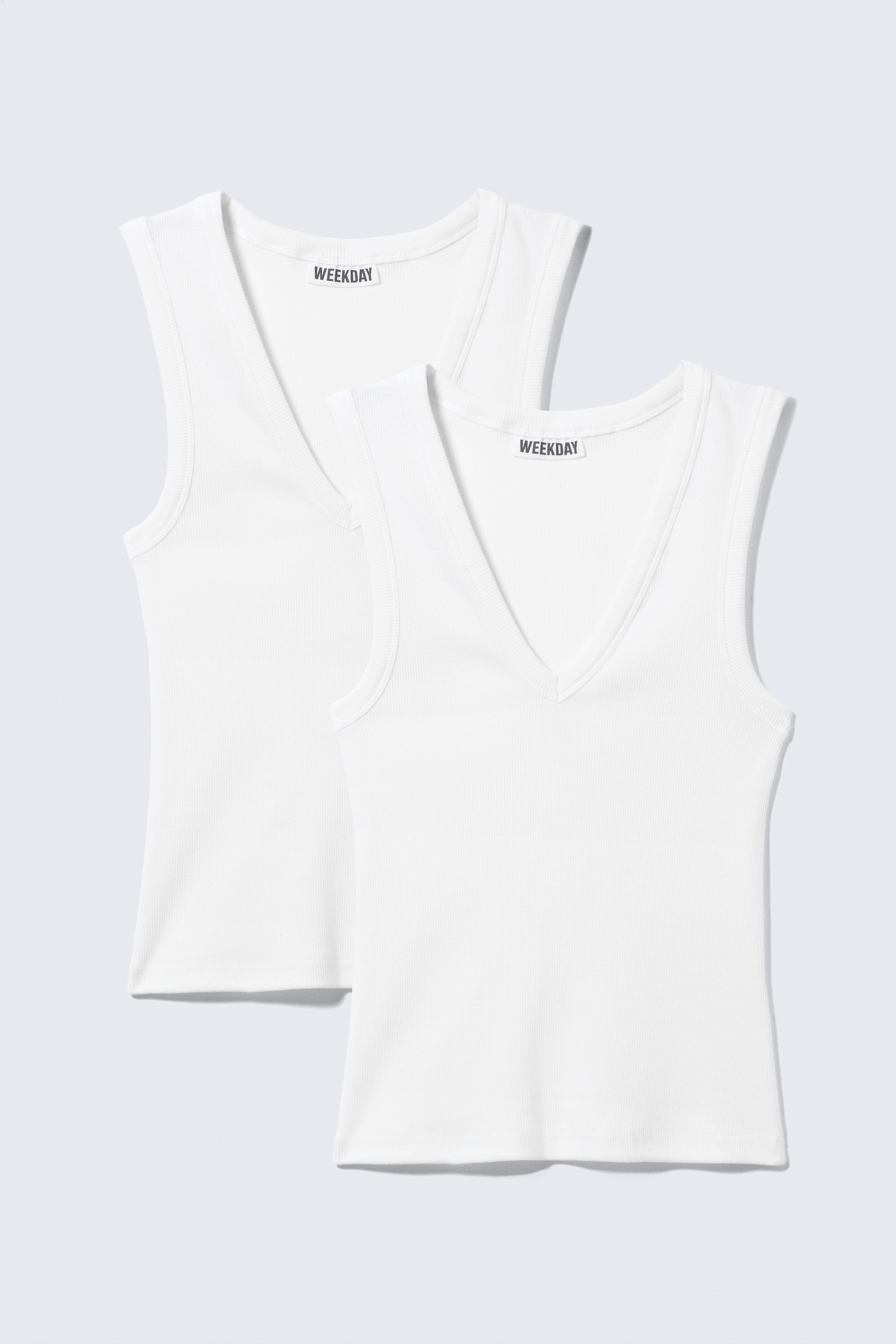 Set da 2 canotte a coste con scollo a V - Bianco/Nero/Rosso scuro