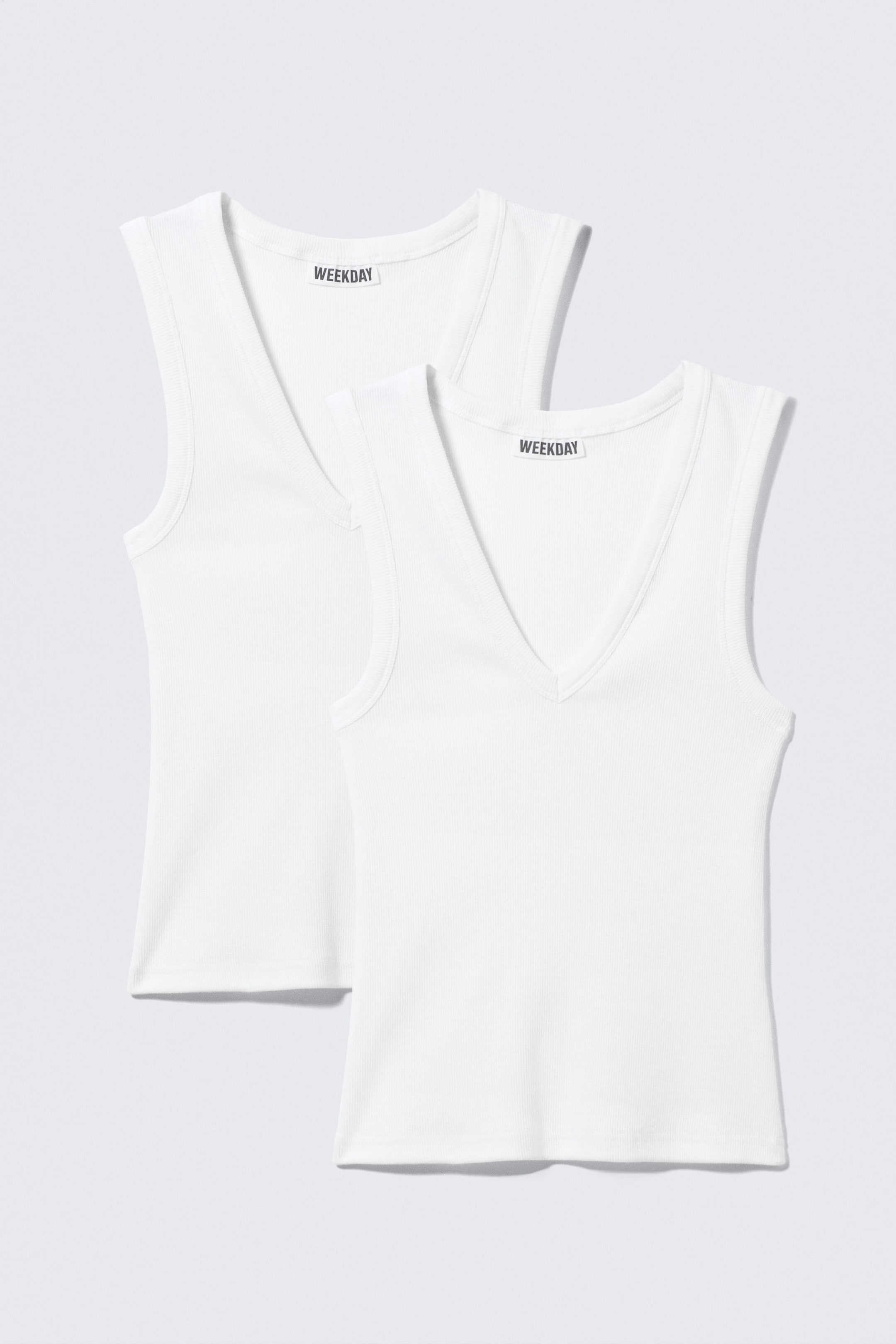 White - 2-pack Ribbed V-neck Tank Top