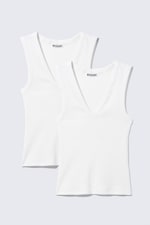 White - 2-pack Ribbed V-neck Tank Top - 0
