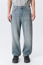 Gloria Blue - Medium Blue - Galaxy Mid Rise Loose Straight Leg Unisex Jeans - 1