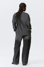 Striped Black - Long-Sleeved Boxy Cotton T-shirt - 3