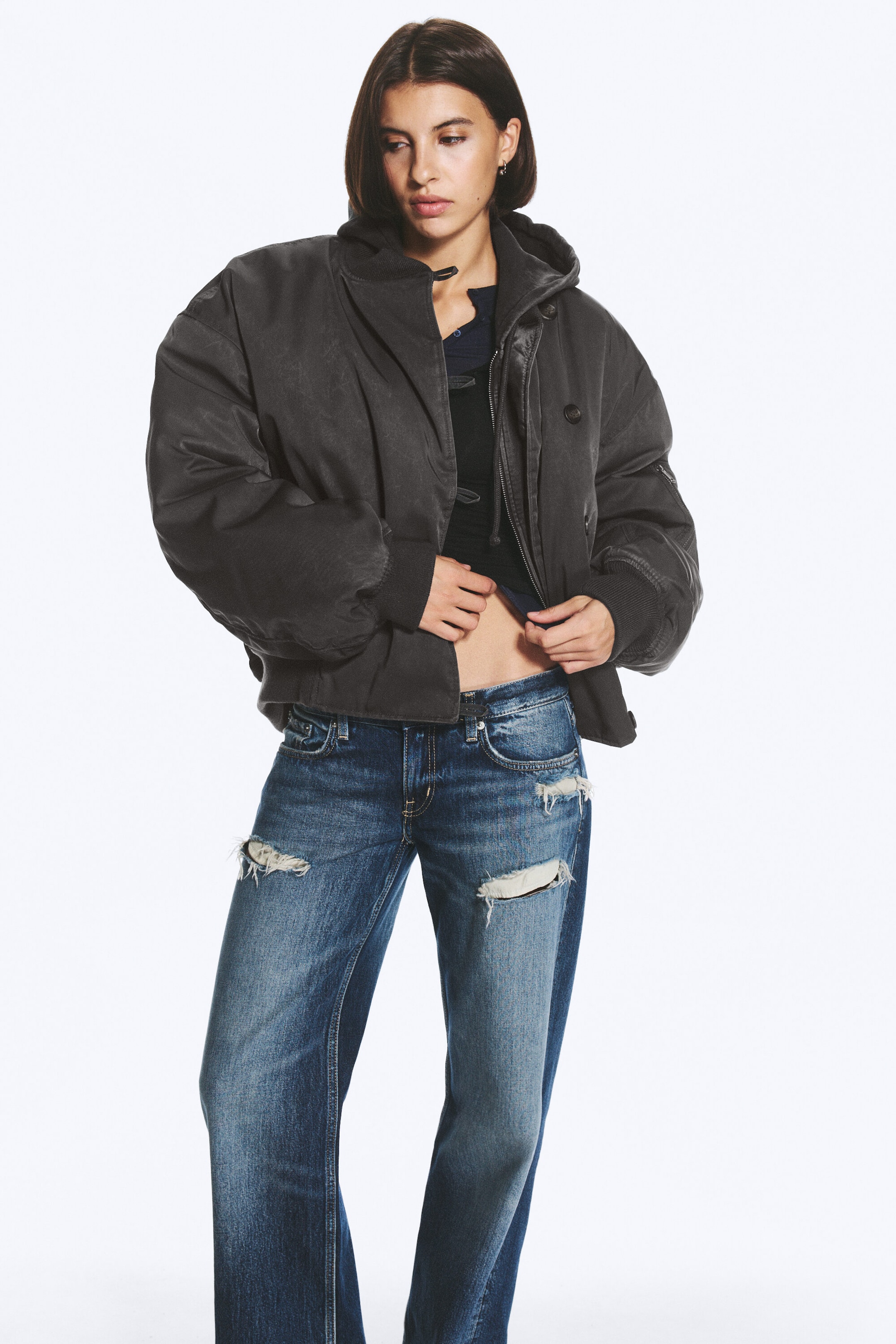 Dunkelgrau - Oversized Bomberjacke - 2