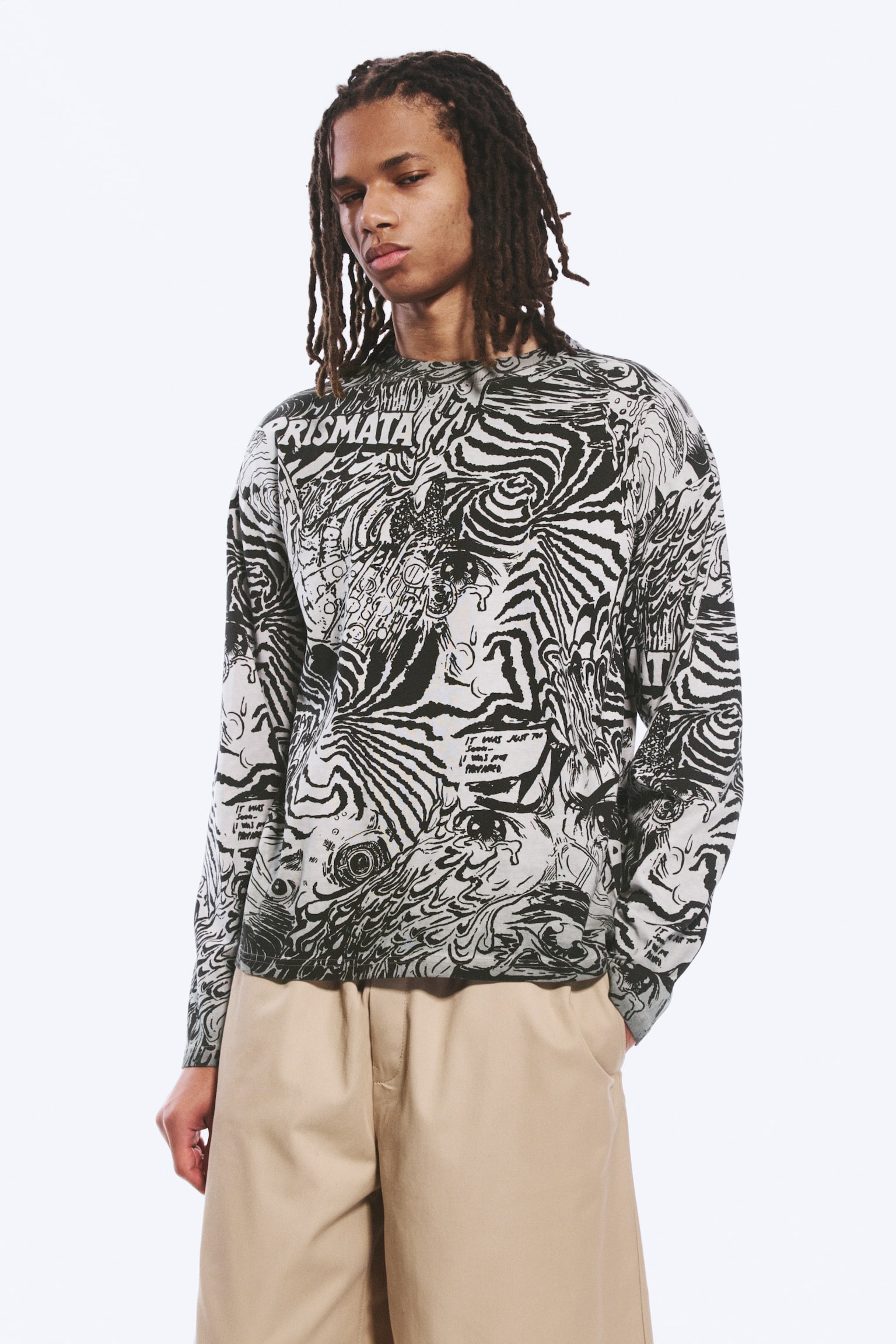 Kastiges Langarmshirt mit Grafikprint-Maulwurfsgrau - Psychedelia - 1