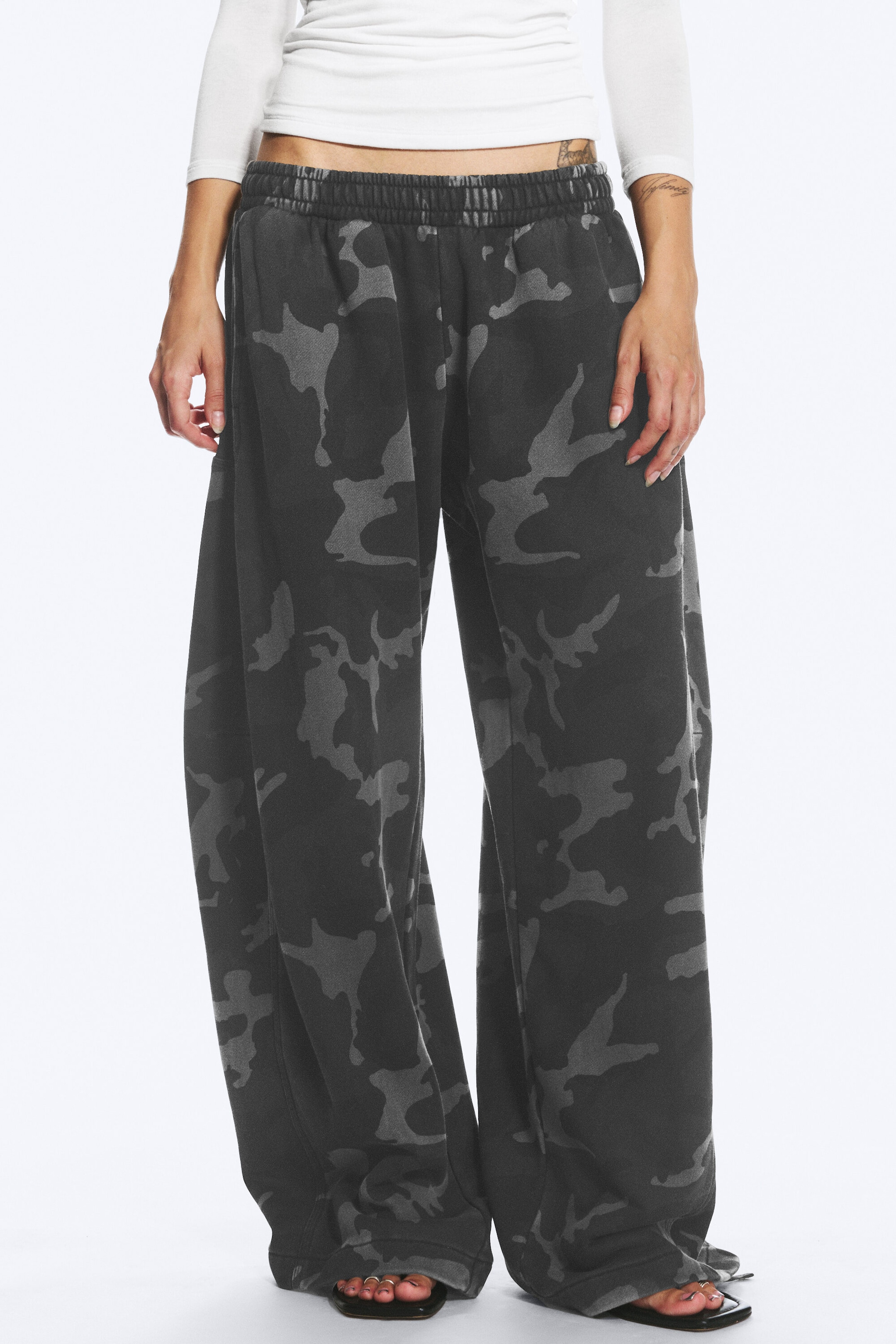 Mørk grå - Camo - Vide bomullsjersey joggebukse med trykk - 2