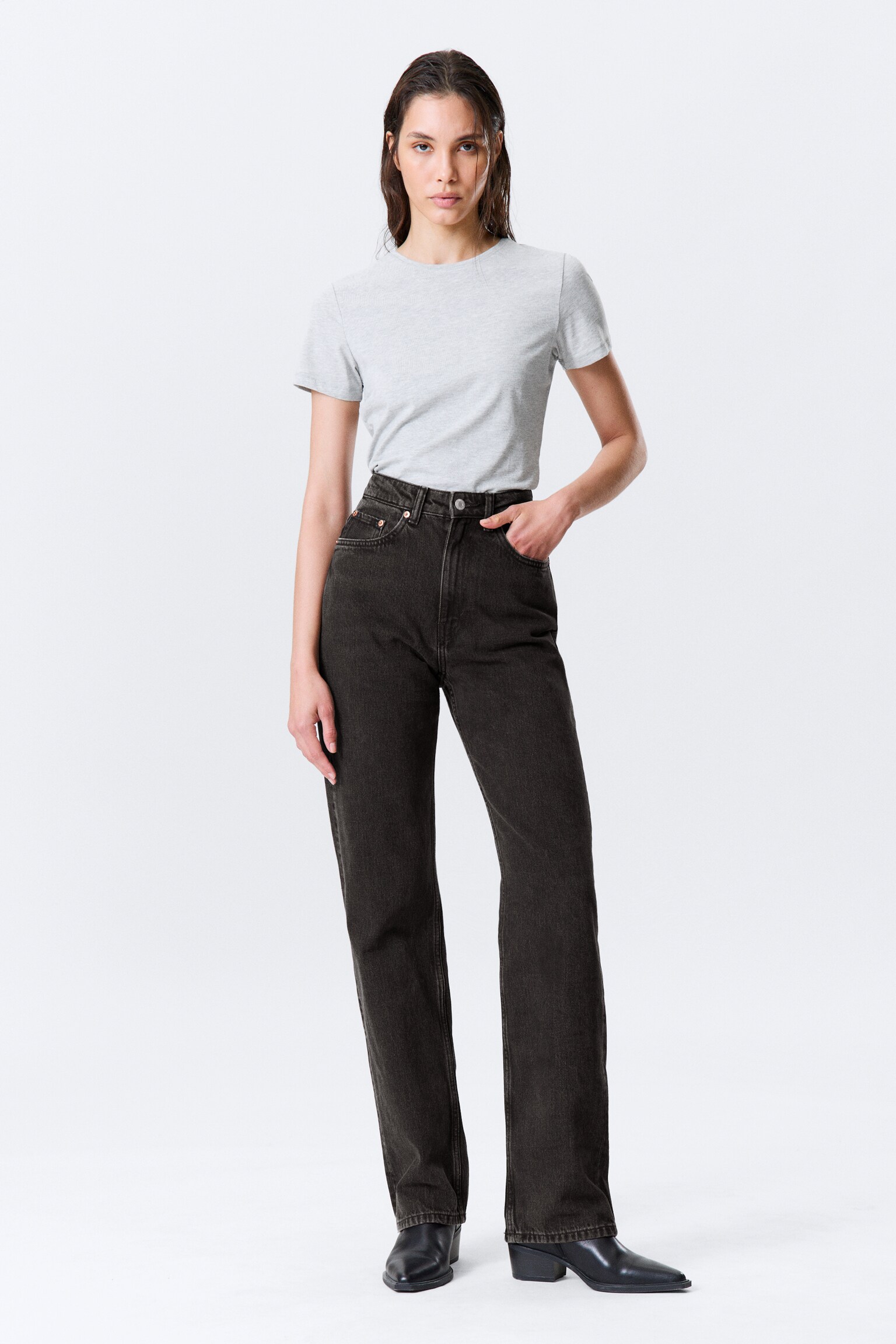 Rowe Super High Waisted Regular Straight Leg Jeans - Echo Black - Black/Port Blue - Light Blue/90s Blue - Medium Blue/Compact Blue - Dark Blue - 1