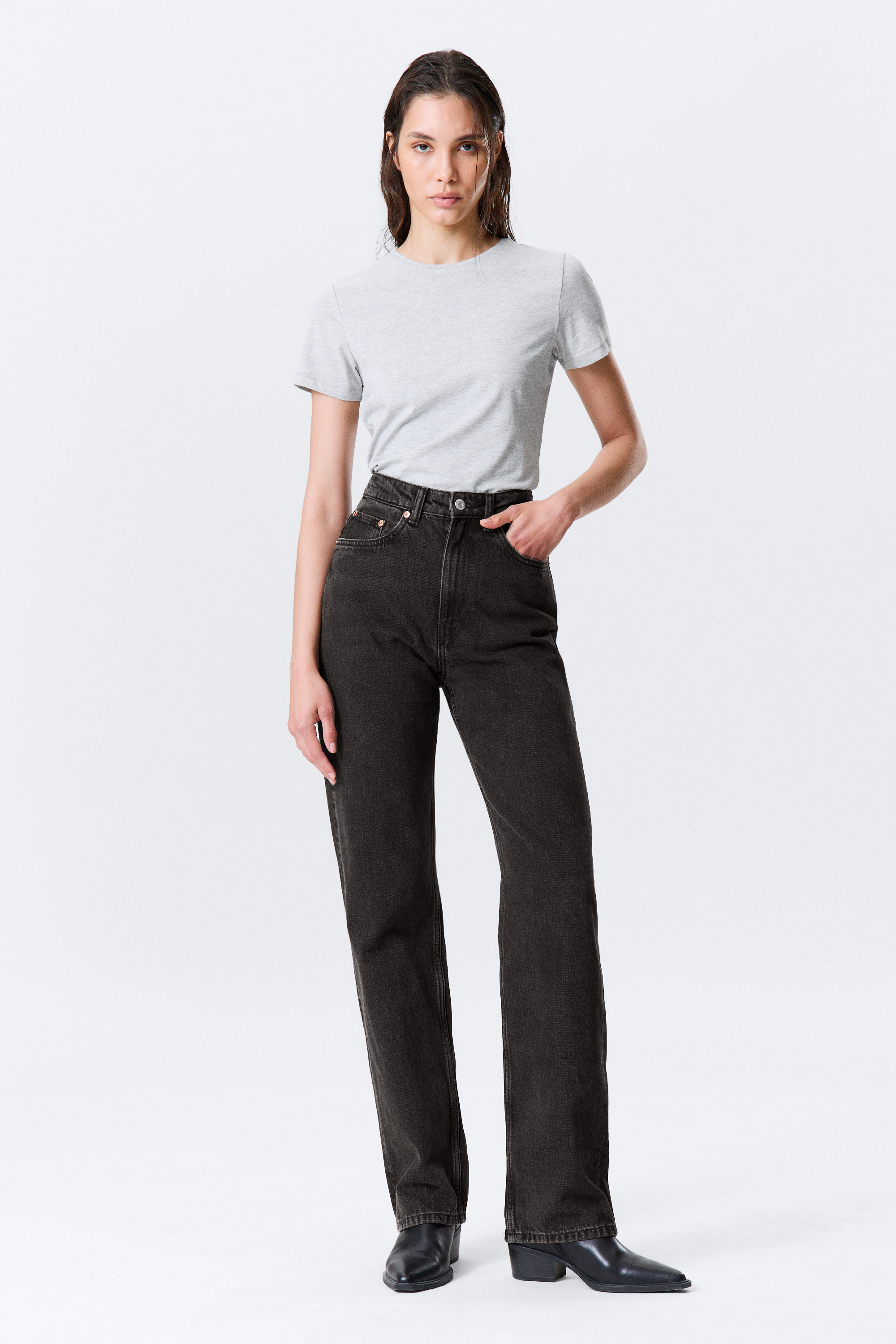 Echo Black - Black - Rowe Super High Waisted Regular Straight Leg Jeans - 2