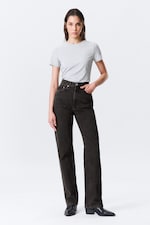 Echo Black - Black - Rowe Super High Waisted Regular Straight Leg Jeans - 0