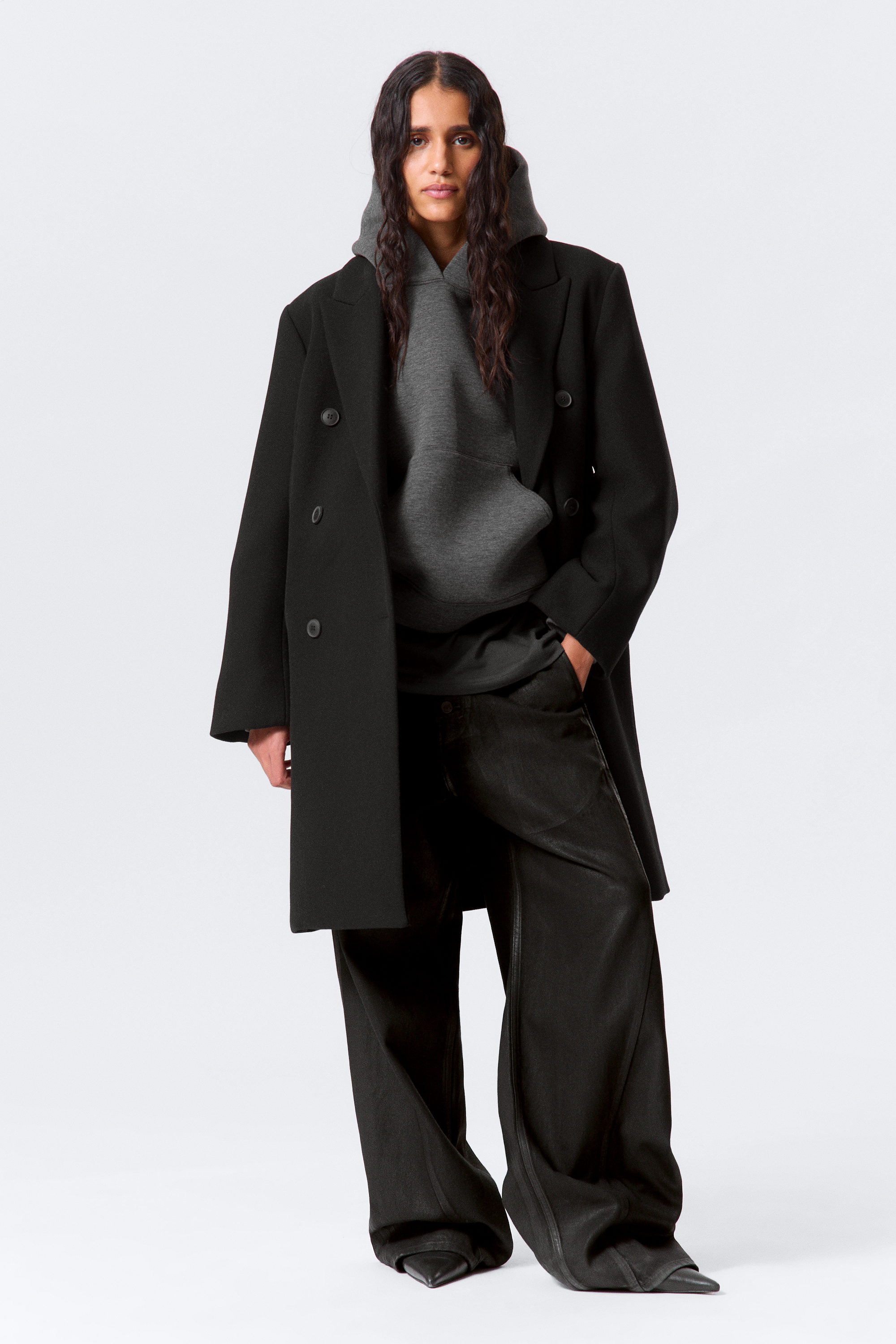Black - Oversized Knee-Length Wool-Blend Coat - 1