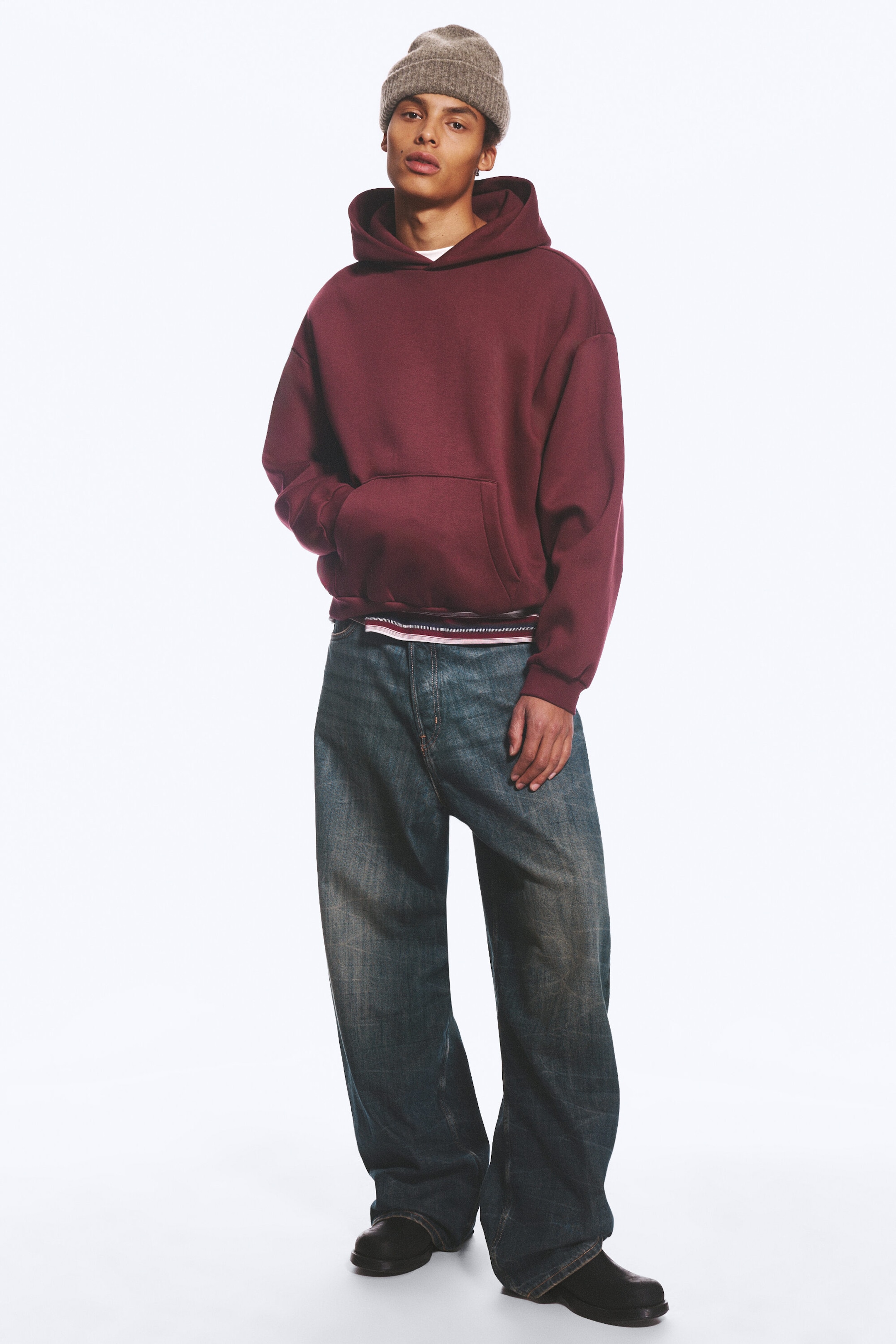 Burgundy - Loose Fit Hoodie - 3