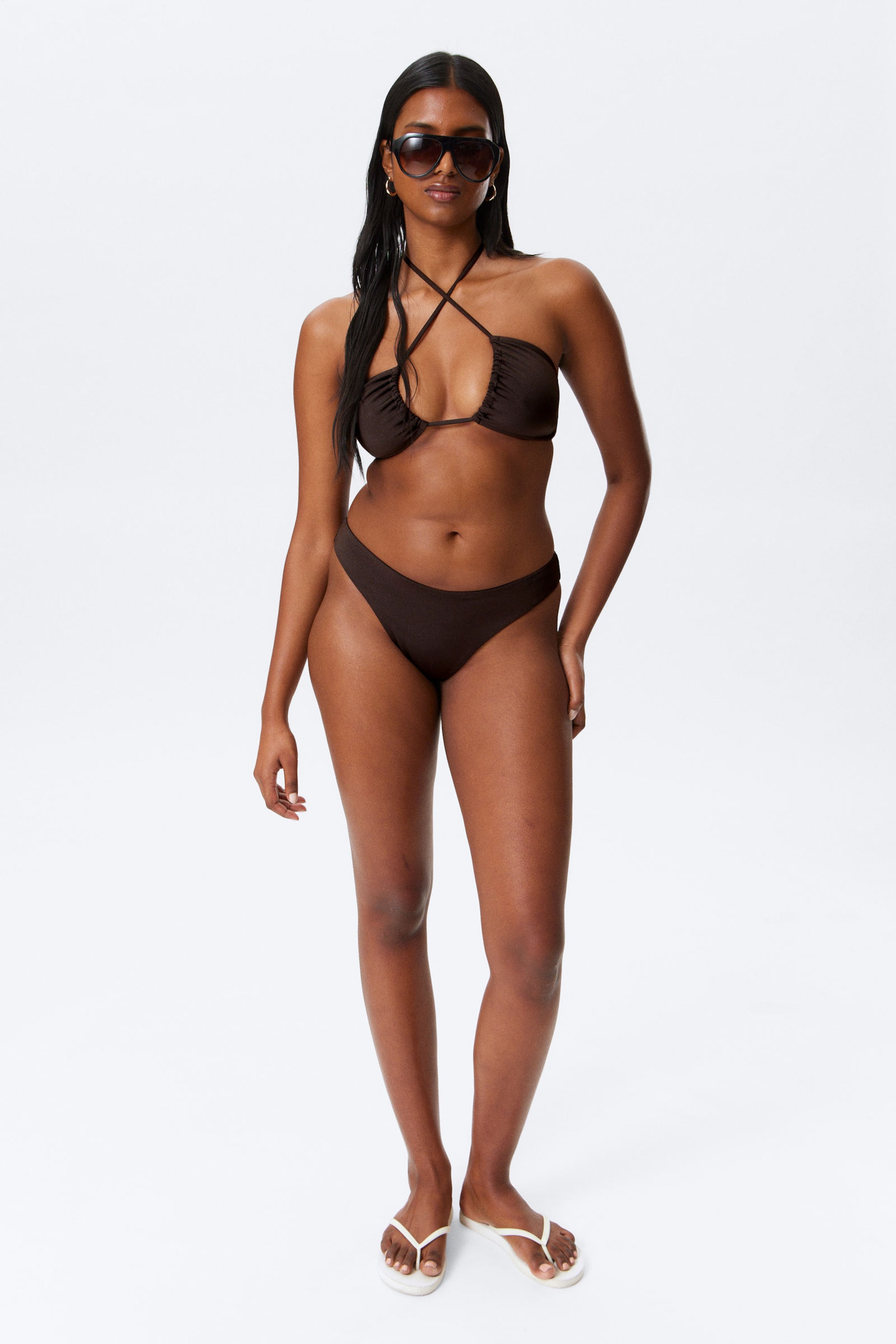 Dark Brown - V-Shaped Thong Bikini Bottoms - 2