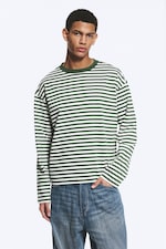 Weiß & dunkelgrün gestreift - Boxy Longsleeve mit lockerer Passform - 0