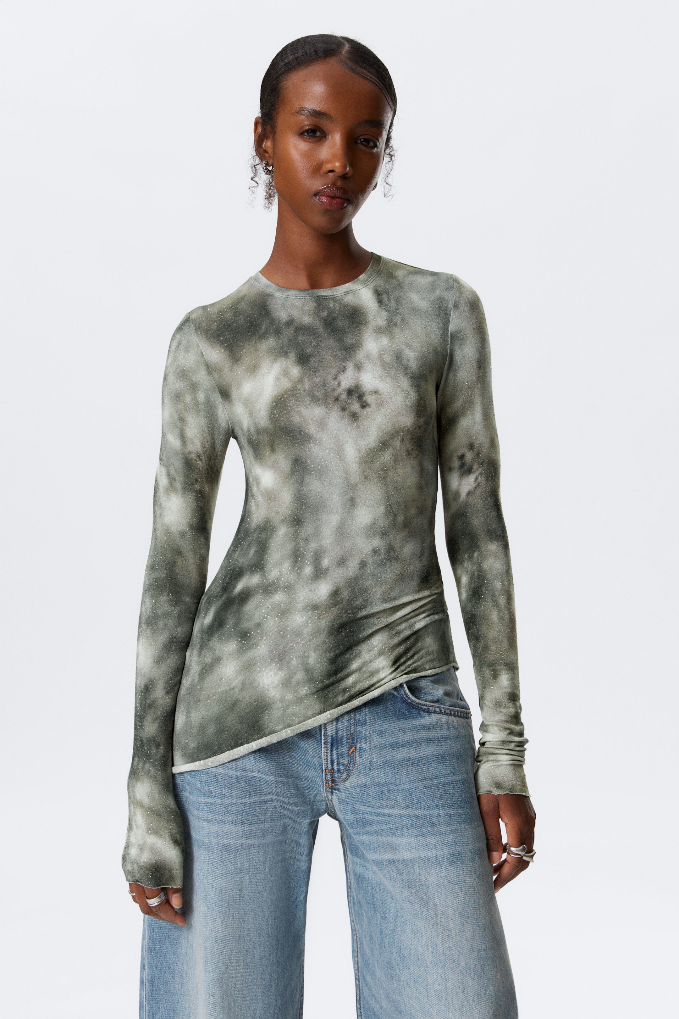 Print and Rhinestone - Slim Fit Printed Rhinestone Top - 1