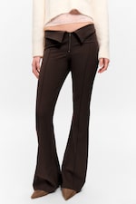 Dark Brown - Low Rise Flared Suit Trousers - 2