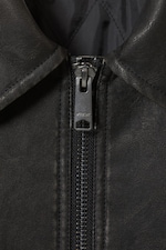 Black - Shrunken Faux Leather Jacket - 1