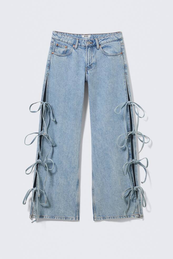 Imoo Low Rise Loose Wide Bow Jeans - Mid Blue - Medium Blue - 1