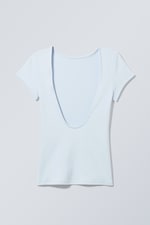 Light Blue - Gizem Open Back T-shirt - 1