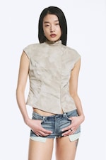 Light Mole - Camouflage - Structured Asymmetric Cotton Top - 0