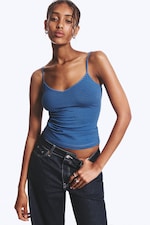 Striped Blue/Black - Slim V-neck Cotton Singlet - 0