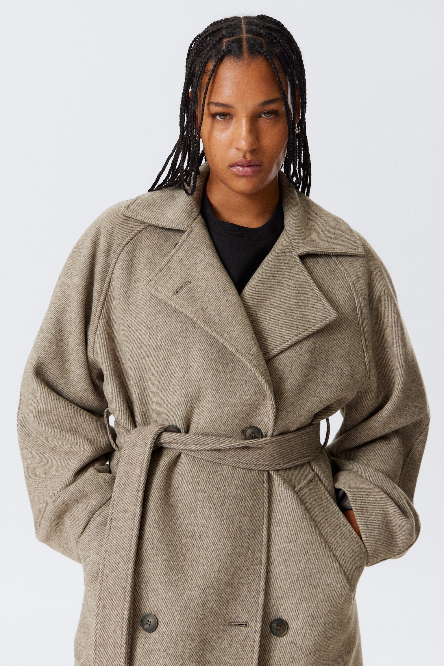 Kia Oversized Wool-Blend Double-Breasted Coat - Light Beige/Dark Grey Melange/Black - 5