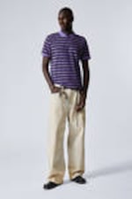 Striped Lilac - Short-Sleeved Cotton Piqué Polo Shirt - 1