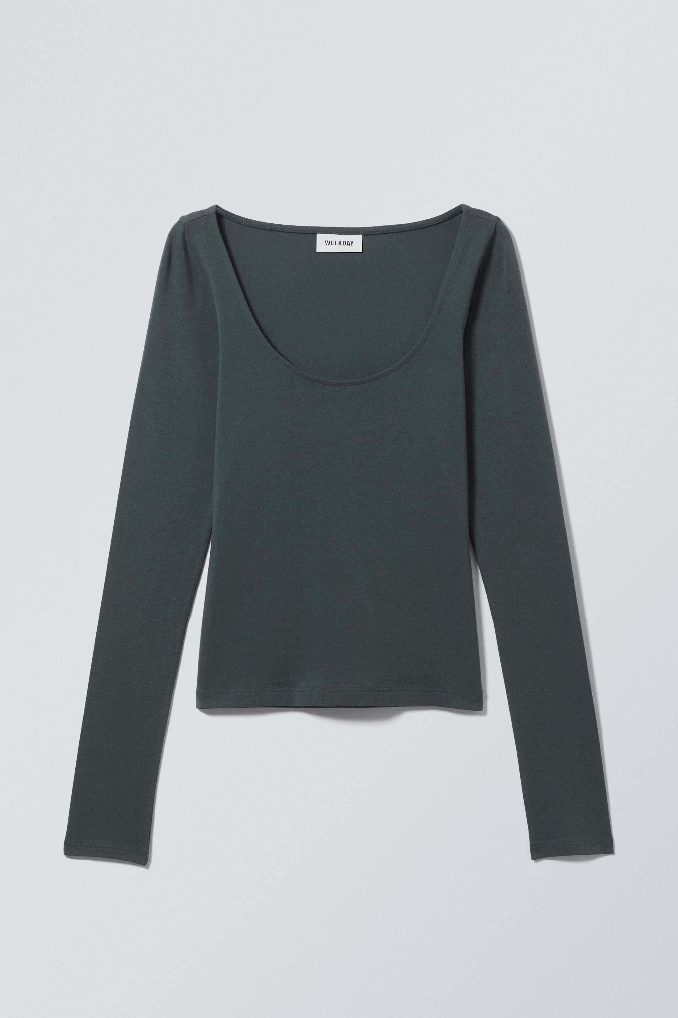Petrol - Körpernahes Langarmshirt mit U-Ausschnitt - 0