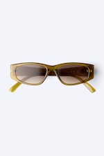 Khaki - Braune Gläser - Schmale, rechteckige Sonnenbrille - 2
