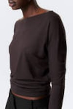 Dark Brown - Draped Long-Sleeved Lyocell Top - 2