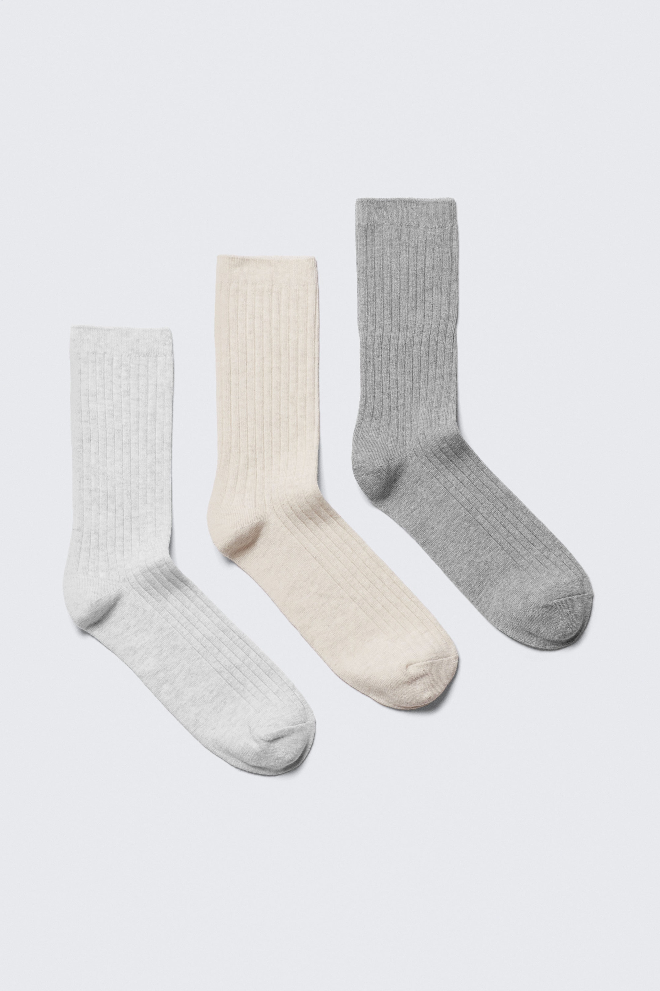 White/Beige/Grey - 3-pack Rib Socks - 0