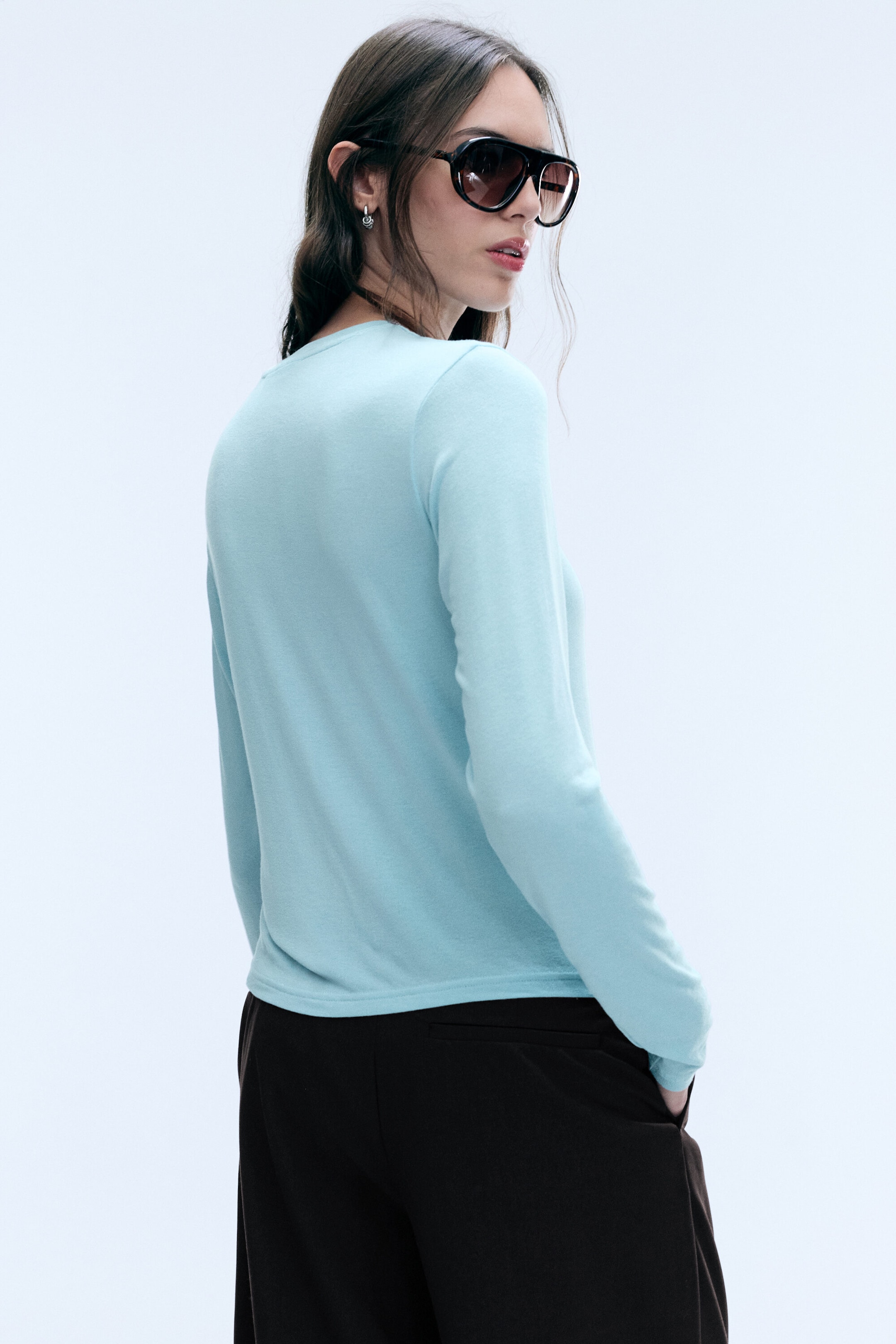 Helles Taubenblau - Transparentes Longsleeve-Shirt - 2