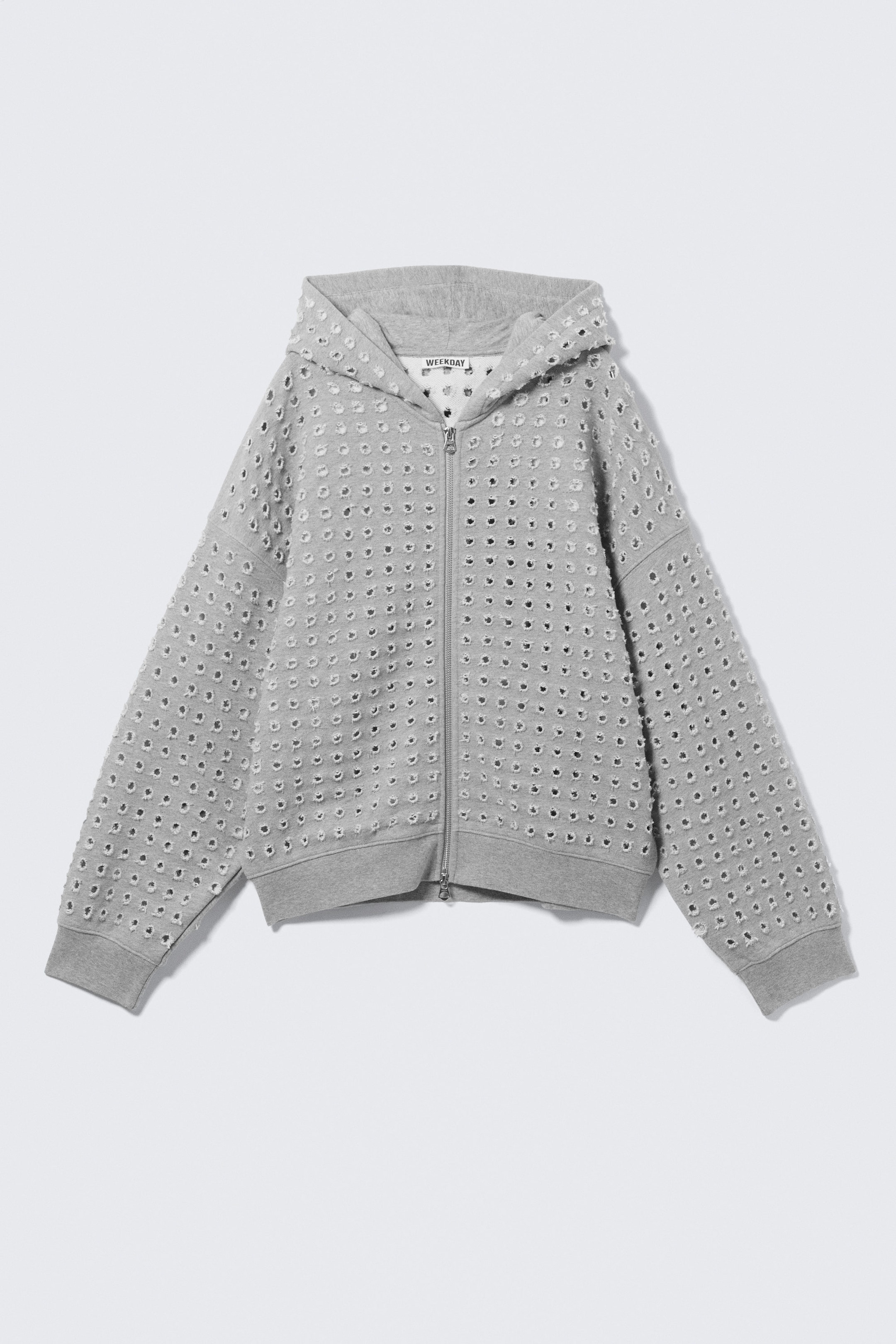 Grey Melange - Boxy Laser-Cut Zip Hoodie - 3